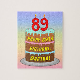 89th Birthday: Fun Cake and Candles + Custom Name Jigsaw Puzzle