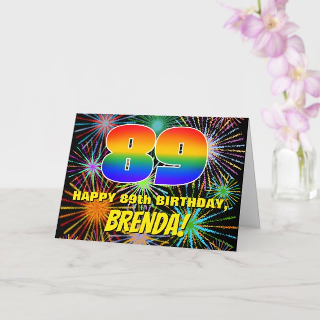 89th Birthday: Fun, Colourful Celebratory Firework Card (Orchid)