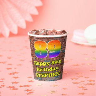 89th Birthday: Fun Graffiti-Inspired Rainbow 89 Paper Cups
