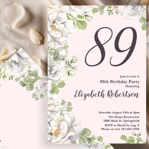 89th Birthday Invitation Blush Pink Floral Peonies
