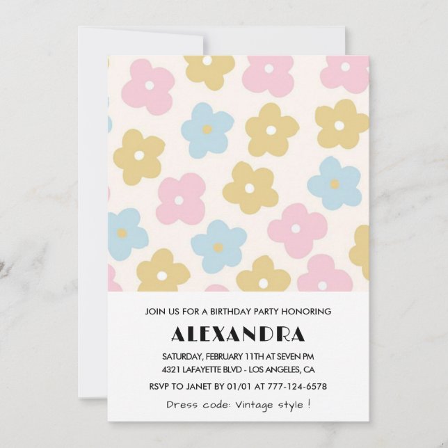 89th birthday invitations Retro Flowers (Front)