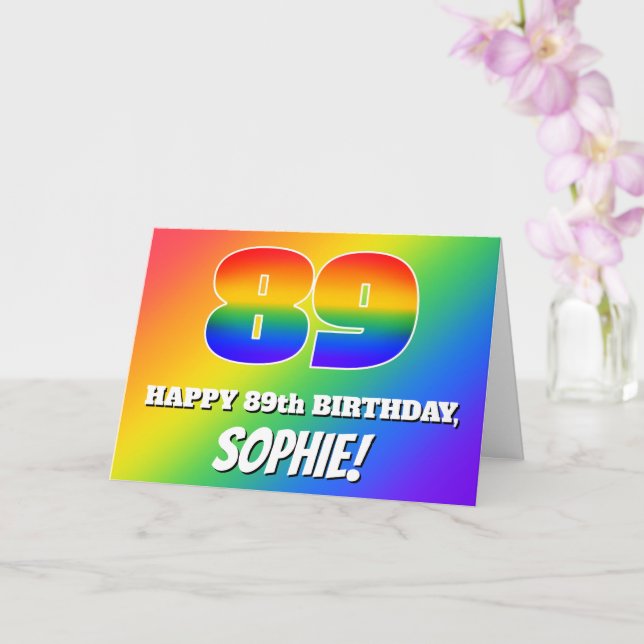 89th Birthday: Multicolored Rainbow Pattern # 89 Card (Orchid)
