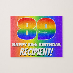 89th Birthday — Multicolored Rainbow Pattern “89” Jigsaw Puzzle