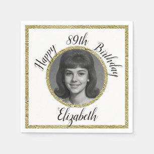 89th Birthday Napkins Custom Photo White and Gold