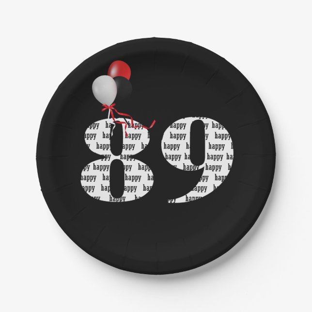 89th birthday party balloons paper plate (Front)