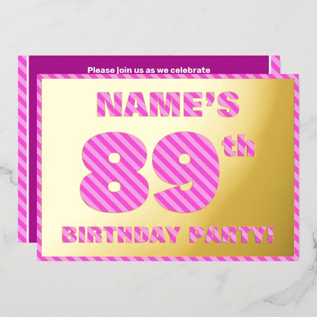 89th Birthday Party — Bold, Fun, Pink Stripes # 89 (Front/Back)