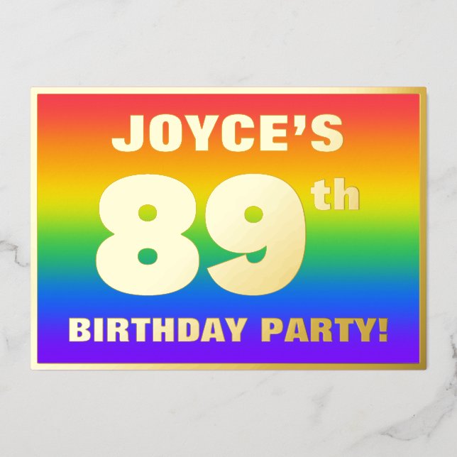 89th Birthday Party: Fun, Colorful Rainbow Pattern (Front)