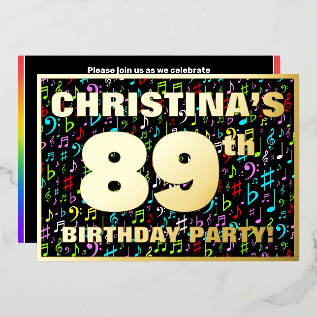 89th Birthday Party — Fun, Colourful Music Symbols (Front/Back)