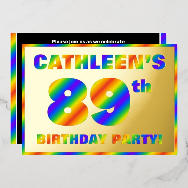 89th Birthday Party — Fun, Rainbow Spectrum “89” (Front/Back)