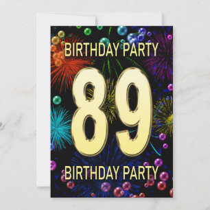 89th Birthday Party Invitation Fireworks Bubbles