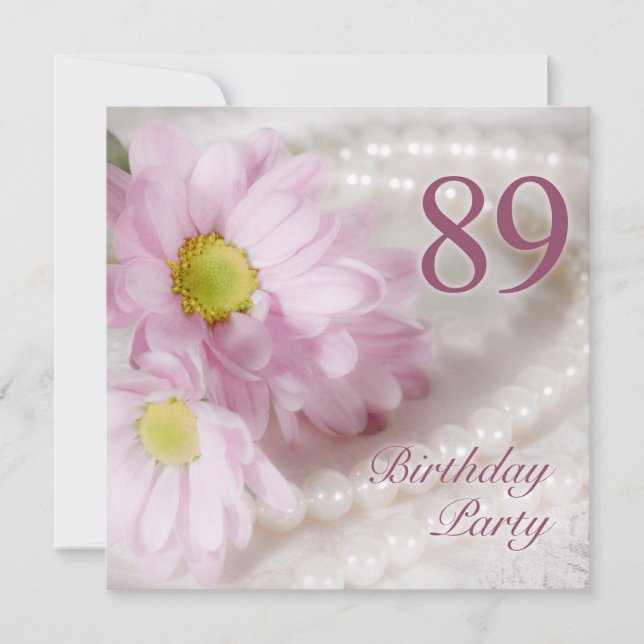 89th Birthday party invitation with daisies (Front)