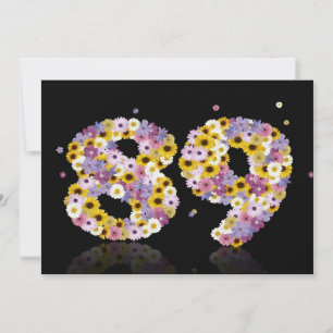 89th Birthday party, with flowered letters Invitation