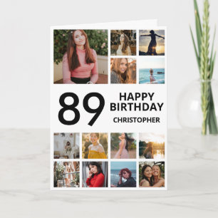 89th Birthday Photo Collage 13 Photos Black White Card