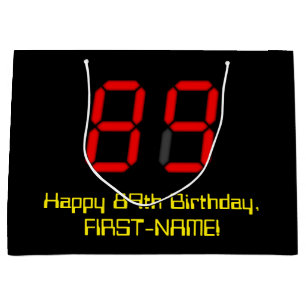 89th Birthday: Red Digital Clock Style "89" + Name Large Gift Bag