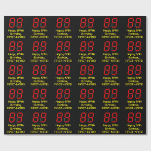89th Birthday: Red Digital Clock Style "89" + Name Wrapping Paper