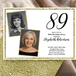 89th Custom Photo White and Gold Invitation