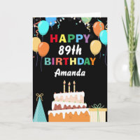 89th Happy Birthday Colourful Balloons Cake Black