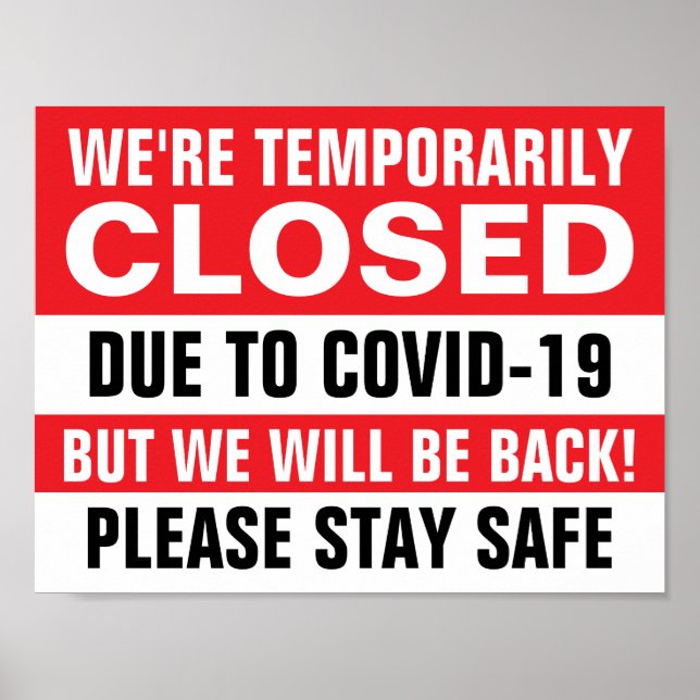 8.5" X 11" Red Temporarily Closed Paper Poster (Front)