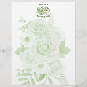 8.5" x 11" Stationery Paper Green Roses Custom Letterhead
