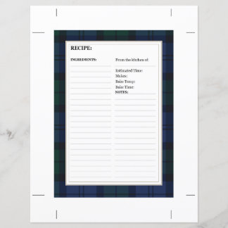 8.5" x 6" Recipe Card - Tartan Dark Watch Pattern