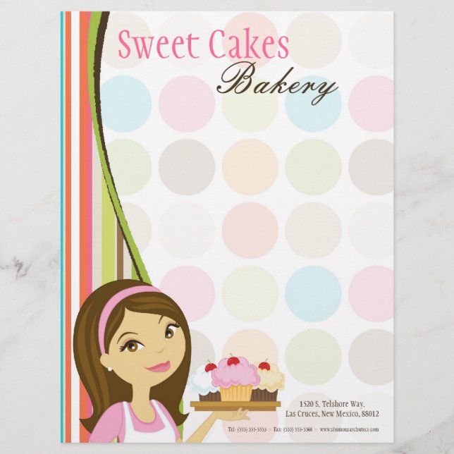 8.5x11 Bakery Brunette Baker Cup Cakes Letter Head Custom Letterhead (Front)