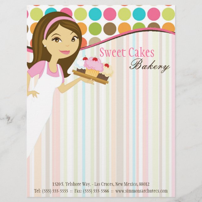 8.5x11 Bakery Brunette Baker Cup Cakes Letter Head Letterhead Design (Front)