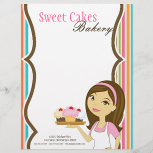 8.5x11 Bakery Brunette Baker Cup Cakes Letter Head Letterhead Template
