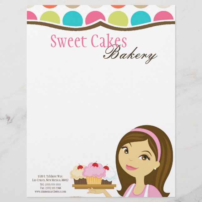 8.5x11 Bakery Brunette Baker Cup Cakes Letter Head Personalised Letterhead (Front)