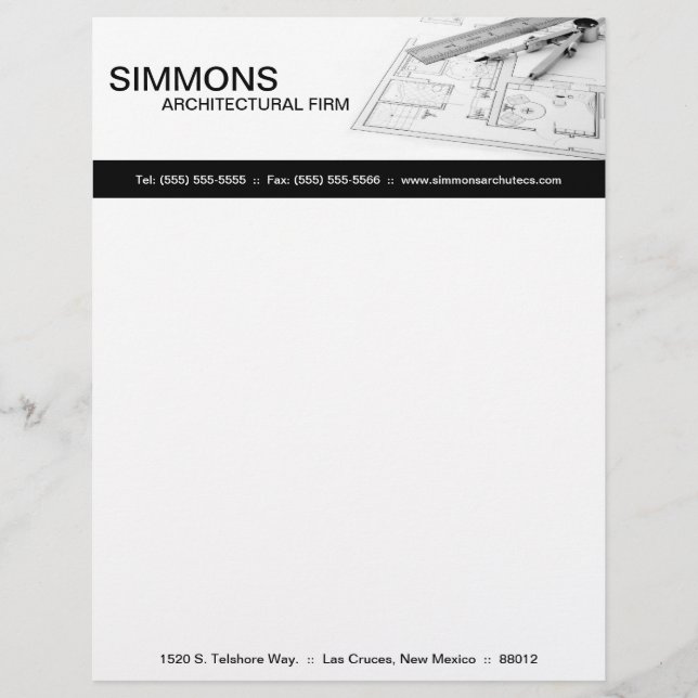 8.5x11 Black Architectural Blue Print Letter Head Custom Letterhead (Front)