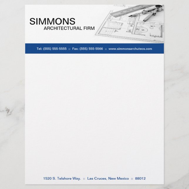 8.5x11 Blue Architectural Blue Print Letter Head Letterhead Template (Front)