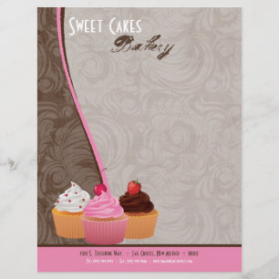 8.5x11 Cup Cakes Bakery Sweet Treats Letter Head Personalised Letterhead