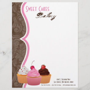 8.5x11 Cup Cakes Bakery Sweet Treats Letter Head Personalized Letterhead