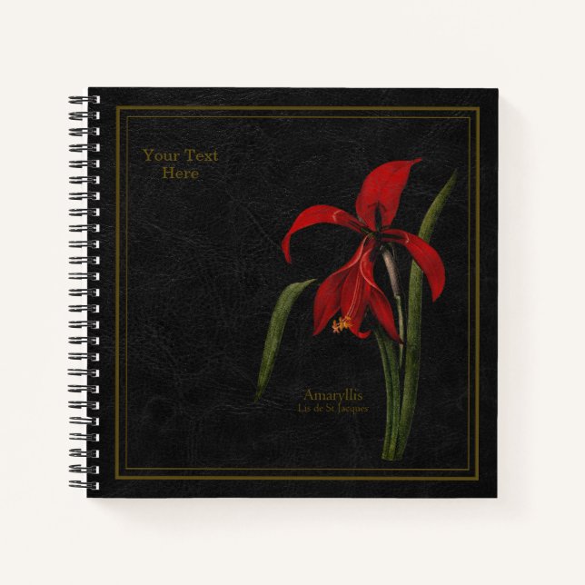 8,5x8,5" Amaryllis or Lis de St Jacques Blac Black Notebook (Front)