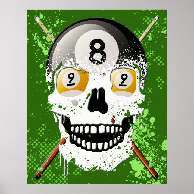 8 & 9 Ball Billiards Skull Poster (Front)