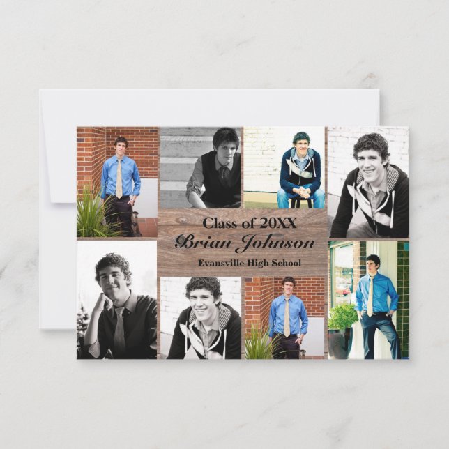 8/9 Photos Wood - 3x5 Graduation Announcement (Front)