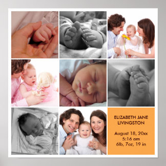 8 baby photo modern collage yellow white border poster