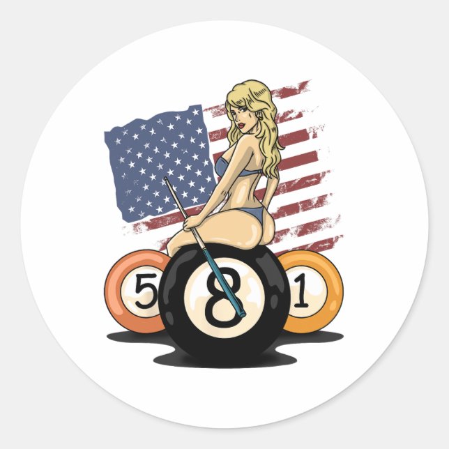 8 Ball Billiard Pool Player Eight Ball Billiards  Classic Round Sticker (Front)