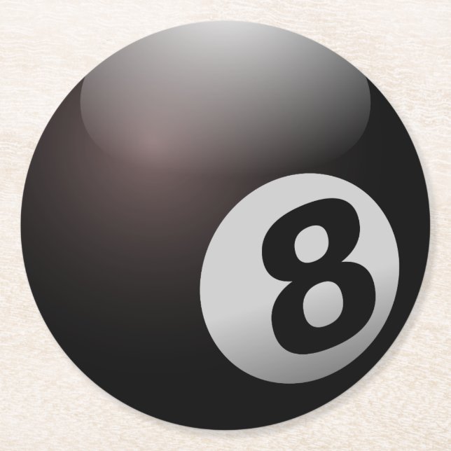 8 Ball Billiard Pool Round Paper Coaster (Front)