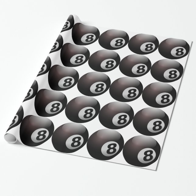 8 Ball Billiard Pool Wrapping Paper (Unrolled)