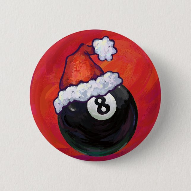 8 Ball Christmas Red Hat 6 Cm Round Badge (Front)