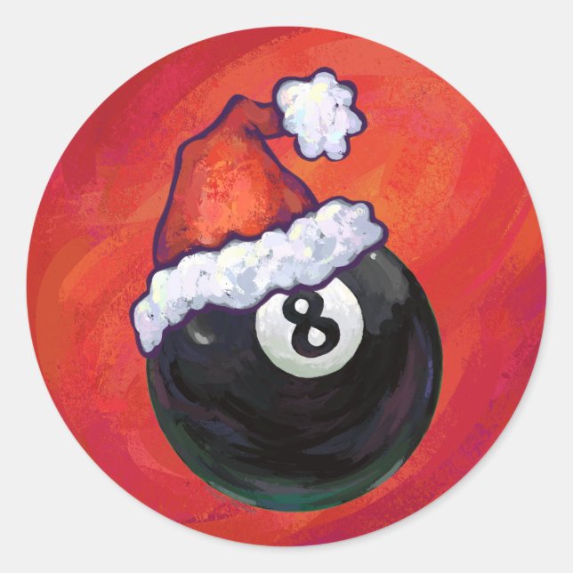 8 Ball Christmas Red Hat Classic Round Sticker (Front)
