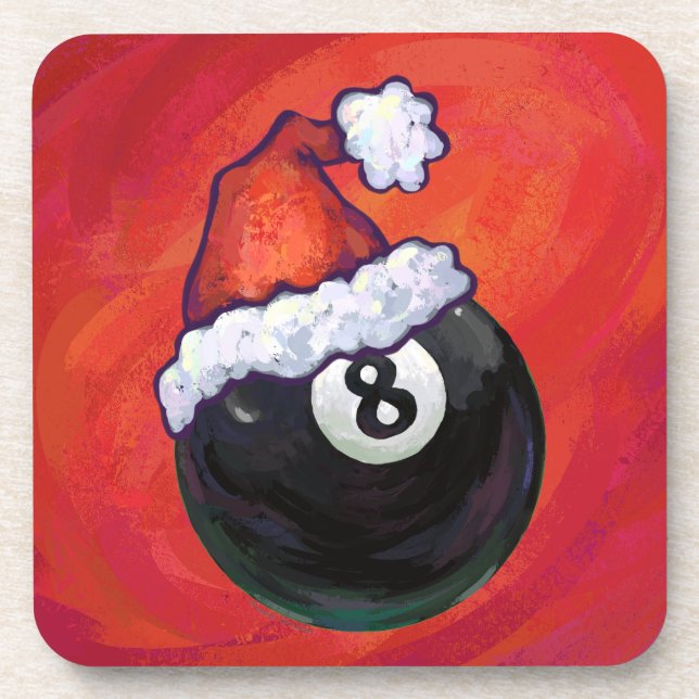 8 Ball Christmas Red Hat Coaster (Front)