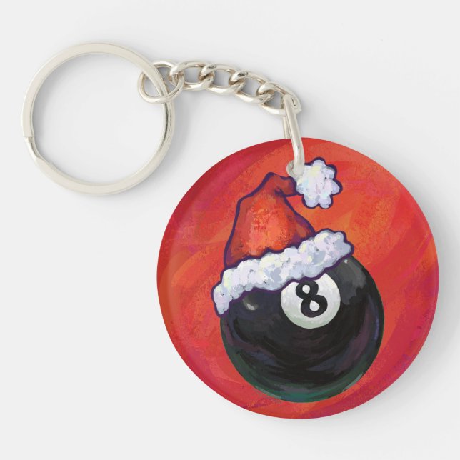 8 Ball Christmas Red Hat Key Ring (Front)