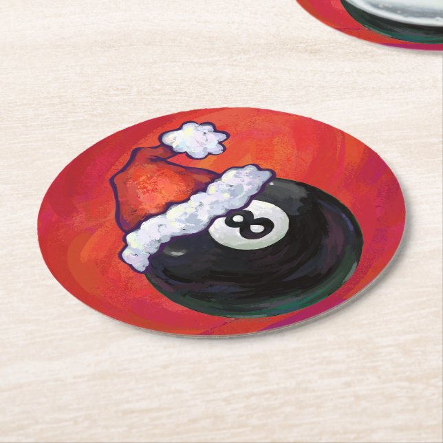 8 Ball Christmas Round Paper Coaster (Angled)