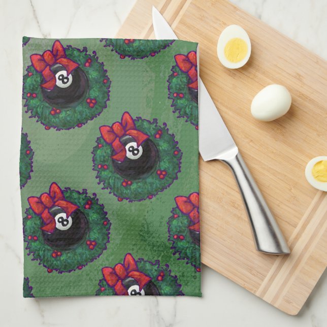 8 Ball Christmas Tea Towel (Quarter Fold)