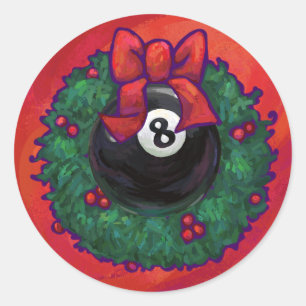 8 Ball Christmas Wheath Red Classic Round Sticker
