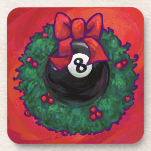 8 Ball Christmas Wheath Red Coaster
