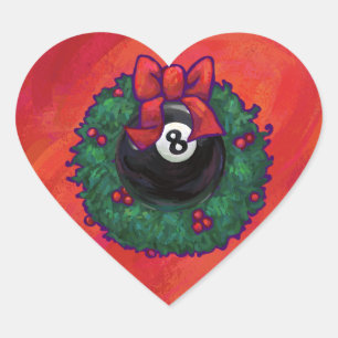 8 Ball Christmas Wheath Red Heart Sticker