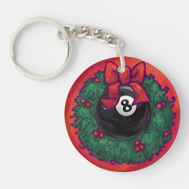 8 Ball Christmas Wheath Red Key Ring (Front)