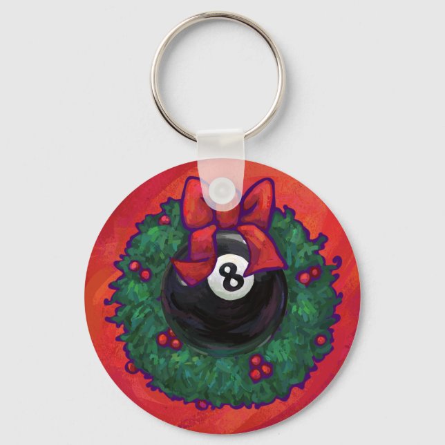 8 Ball Christmas Wheath Red Key Ring (Front)